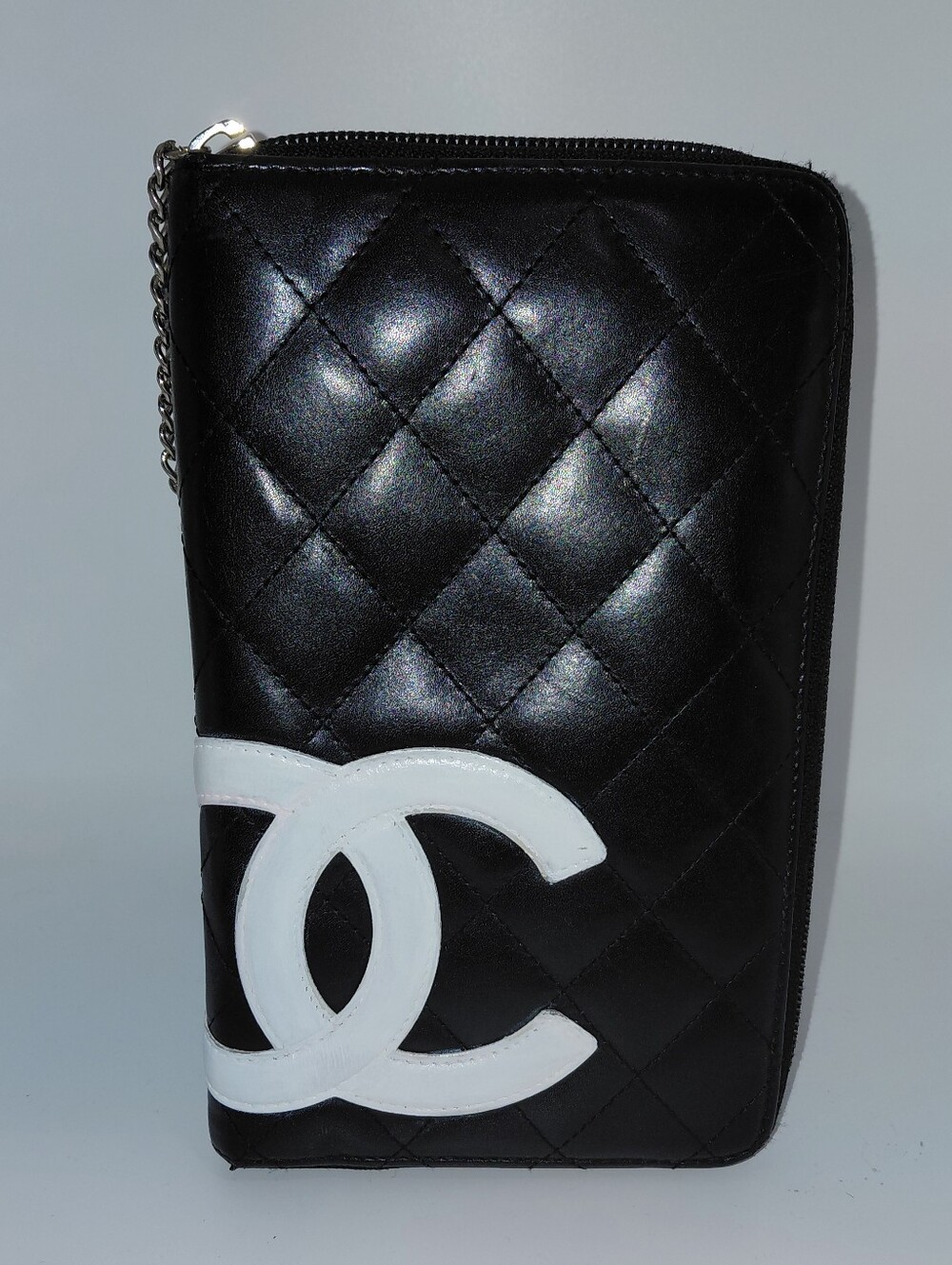 CHANEL Cambon Ligne Black Quilted Zip-Around Wallet with White CC Coco Mark